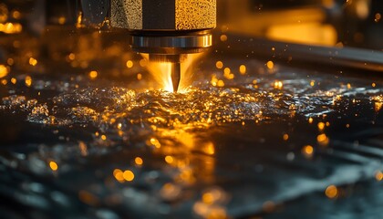 Poster - Laser Cutting Process in Industrial Manufacturing with Sparks