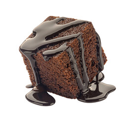 Wall Mural - brownie piece with melted chocolate cream isolated on white background