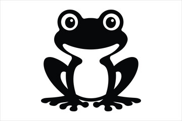 Wall Mural - Smiling Frog Silhouette Vector – Black and White Amphibian Illustration for Wildlife, Nature, and Cartoon Design