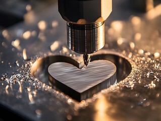 Fototapete - Heart-Shaped Metal Cutting With Precision CNC Machine Tool