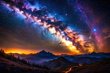 Wall Mural - Majestic Milky Way Galaxy Night Sky Landscape Long Exposure Astrophotography