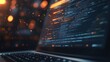 © herjunart - Close-up of laptop screen displaying lines of code, bokeh lights in background.