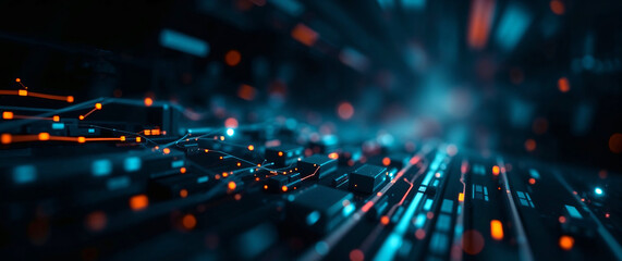 Canvas Print - futuristic circuit board showing data flowing through network connections