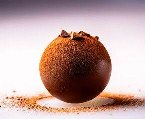 Wall Mural - Exquisite chocolate sphere with a glossy surface. An elegant dessert with a surprise inside that melts under hot sauce. The perfect combination of confectionery art and taste.