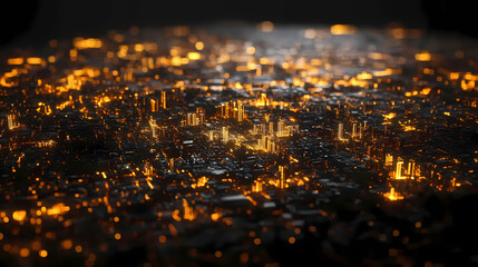 Wall Mural - Abstract 3d rendering of a futuristic cityscape with glowing grids., generative ai. Glowing Nebula Cityscape. Illustration