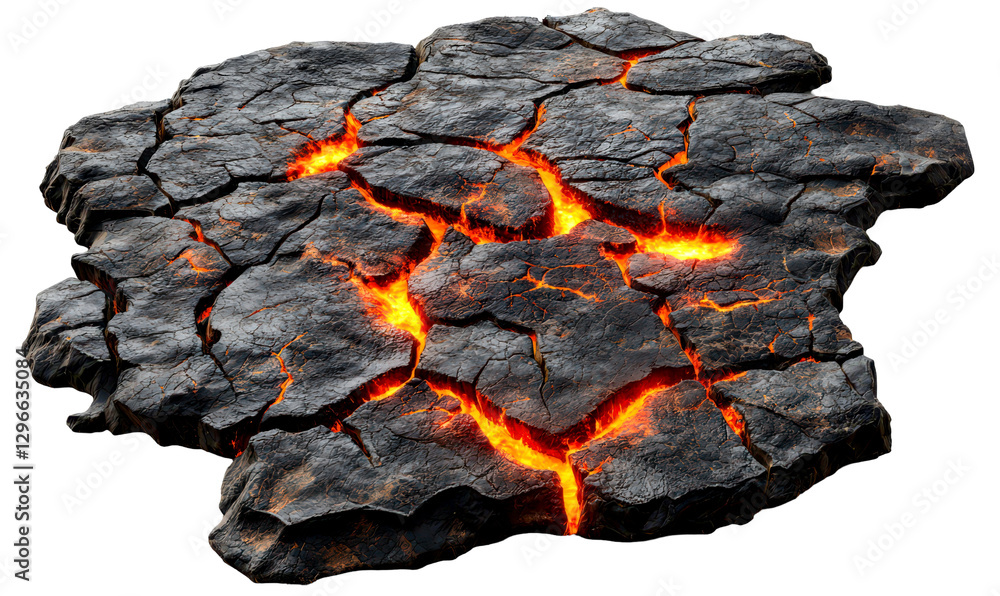 Cracked Volcanic Rock Surface with Glowing Fissures and Lava Isolate on ...