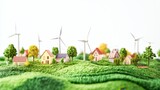 Miniature Landscape with Wind Turbines and Colorful Houses