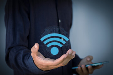 Wall Mural - with wifi icon, social business communication concept