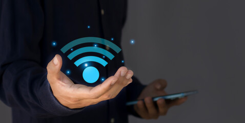 Wall Mural - with wifi icon, social business communication concept