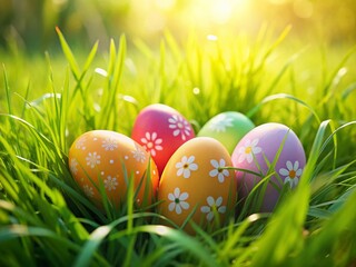  Minimalist Easter Eggs in Grass: Spring Holiday Decoration