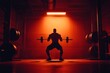 © Andrii Savchuk - Silhouette of a strong athlete preparing to lift weights in a dramatic gym setting