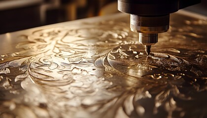 Poster - Precision engraving process with ornate design on metal surface