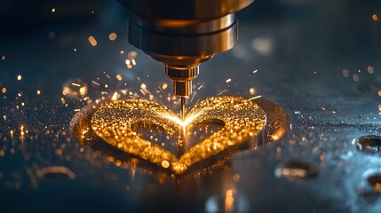 Poster - Heart Shaped Metal Sculpture Created by Laser Cutting Machine Sparks