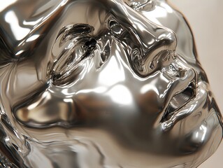 Poster - Metallic Sculpture of Human Face with Smooth Shiny Surface