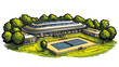 © Aquir - Vector comic hand-drawn illustration of Wimbledon Tennis Complex. Wimbledon Tennis Complex in London