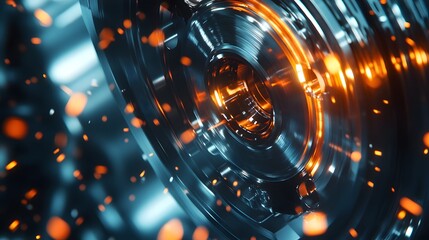 Poster - Abstract Illustration of Shiny Metallic Gear with Glowing Sparks