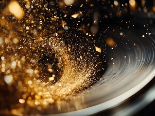 Poster - Dynamic Golden Particles Spiral on a Dark Background