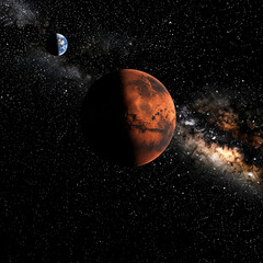 Wall Mural - planet in dark space. Astrology astronomy earth outer space solar system mars planet milky way galaxy. dark night sky with plant.