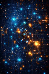 Wall Mural - abstract futuristic circuit board with glowing blue and orange lights