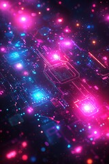 Wall Mural - abstract digital futuristic circuits glowing with vibrant pink and blue lights