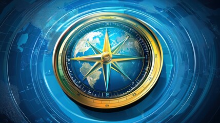Wall Mural - a compass illustration with a globe in the center, symbolizing global navigation.