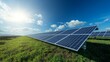 © UraiwanT - A bright landscape featuring solar panels in a field, harnessing solar energy under a clear blue sky.
