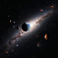 Wall Mural - planet in dark space. Astrology astronomy earth outer space solar system mars planet milky way galaxy. dark night sky with plant.