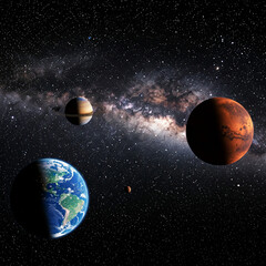 Wall Mural - planet in dark space. Astrology astronomy earth outer space solar system mars planet milky way galaxy. dark night sky with plant.