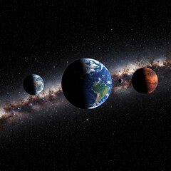 Wall Mural - planet in dark space. Astrology astronomy earth outer space solar system mars planet milky way galaxy. dark night sky with plant.