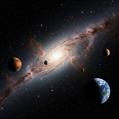 Wall Mural - planet in dark space. Astrology astronomy earth outer space solar system mars planet milky way galaxy. dark night sky with plant.