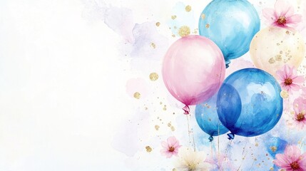 Canvas Print - Balloons floating with floral accents against a watercolor backdrop