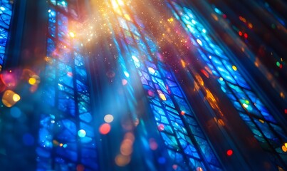 Radiant Light Filtering Through Stained Glass with Colorful Bokeh Effects