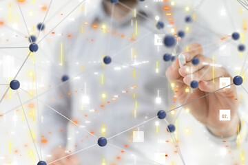 Fototapete - Neural network 3D illustration. Big data and cybersecurity