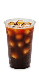 iced coffee with lemon in clear plastic cup - refreshing cold drink