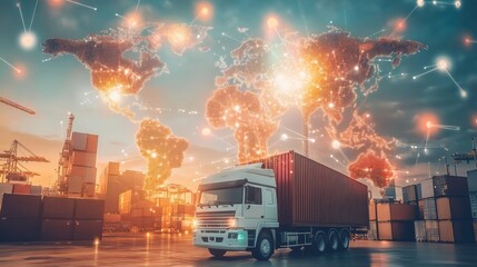 Wall Mural - logistics international delivery concept, world map with logistic network distribution on background