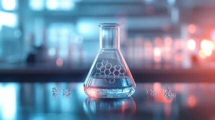 Fototapete - Transparent gas occupies laboratory beaker with molecular details as focus on scientific exploration and research. Generative AI