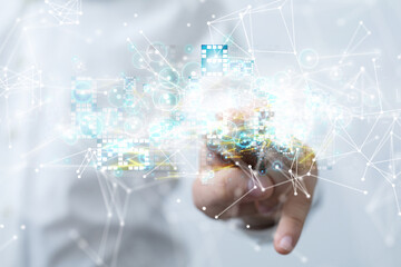 Fototapete - Neural network 3D illustration. Big data and cybersecurity
