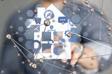 home data. digital cyberspace with particles and digital data network connections concept.