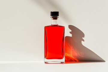 Wall Mural - Rectangular Glass Bottle with Red Liquid and Shadow