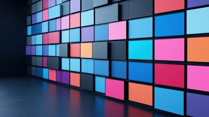 Wall Mural - Colorful Abstract Wall Display of Rectangular Screens in Various Shades and Tones for Modern Interior Design