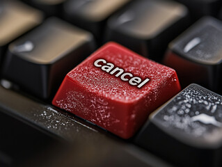 red cancel key on dusty keyboard