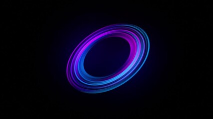 Wall Mural - bright futuristic neon circle spinning and rotating on black. abstract energy motion, blue and purpl