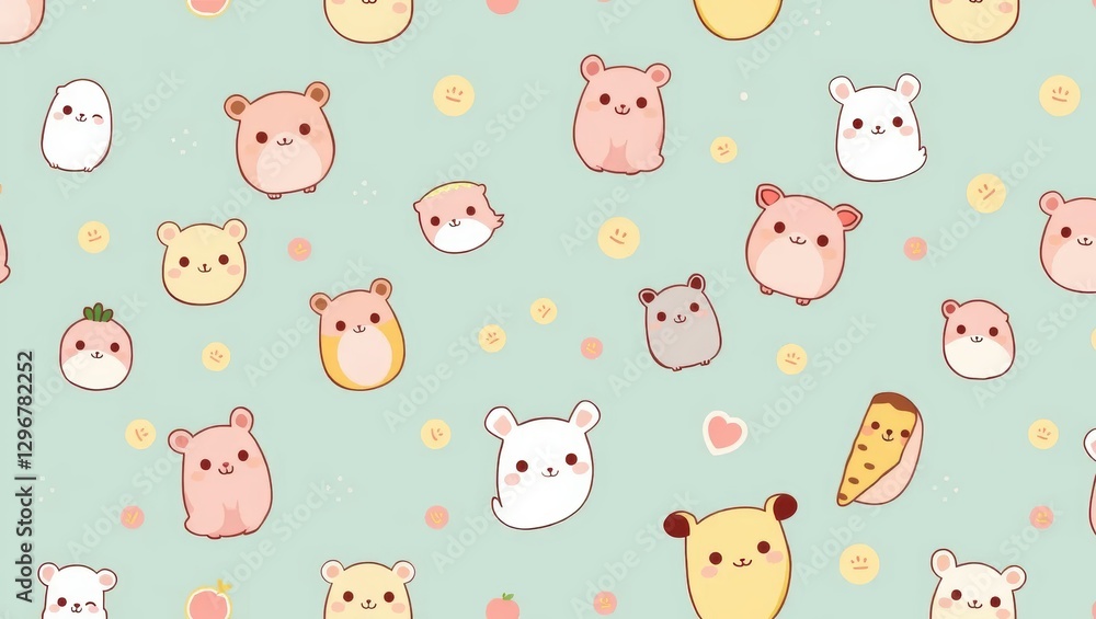 Hamster Pattern Background Adorable Hamster Seamless Pattern Cute Kawaii Animal Background for ...
