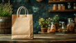 © Andre Jovi - Brown Paper Bag Sits On Wooden Table With Herbs In Background