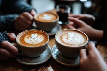 Aufkleber - Enjoying warm drinks with friends in a cozy cafe during a chilly afternoon. Generative AI