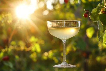 Elegant Cocktail Glass with Refreshing Drink Backlit by Sunlight