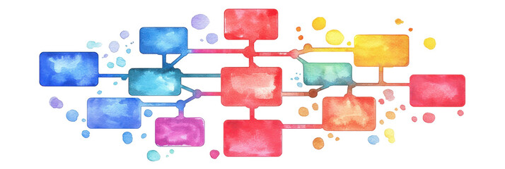 Creative process flowchart digital art studio watercolor background colorful environment abstract viewpoint conceptual design
