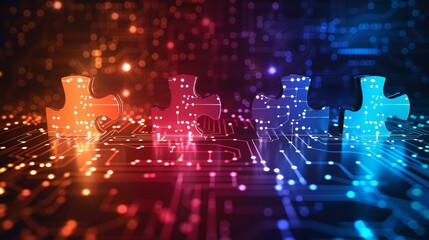 Interlocking puzzle pieces representing circuit patterns for microservices integration concept