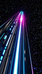 Poster - this captivating visual takes viewers on a dynamic journey through a galaxy of vivid neon lights and