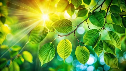 Wall Mural - Sunlit Green Leaves Close-Up: Long Exposure Photography of Nature's Beauty